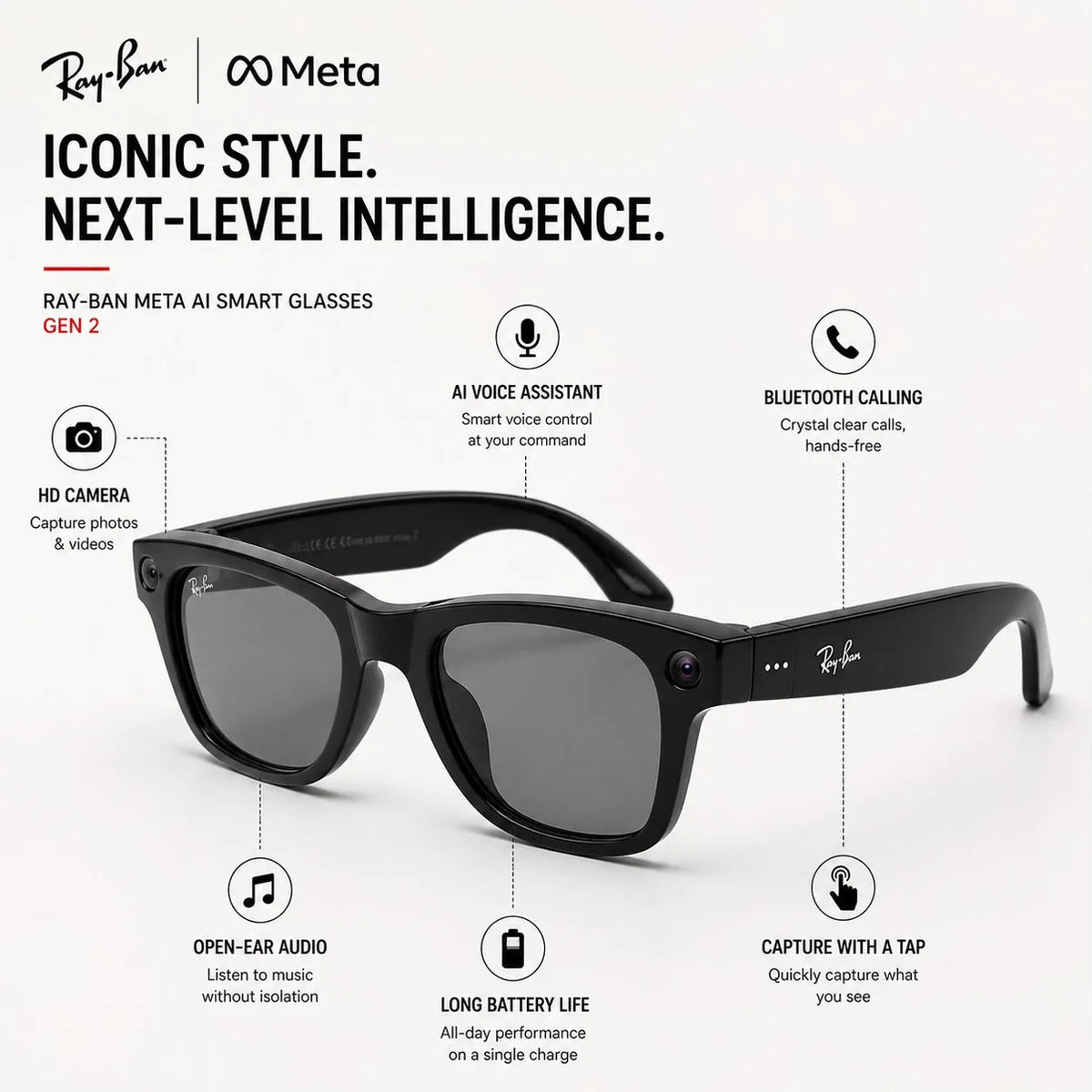 AI Smart Glasses (Gen 2) with night Vission, 12 Mp Camera & All Smart Features