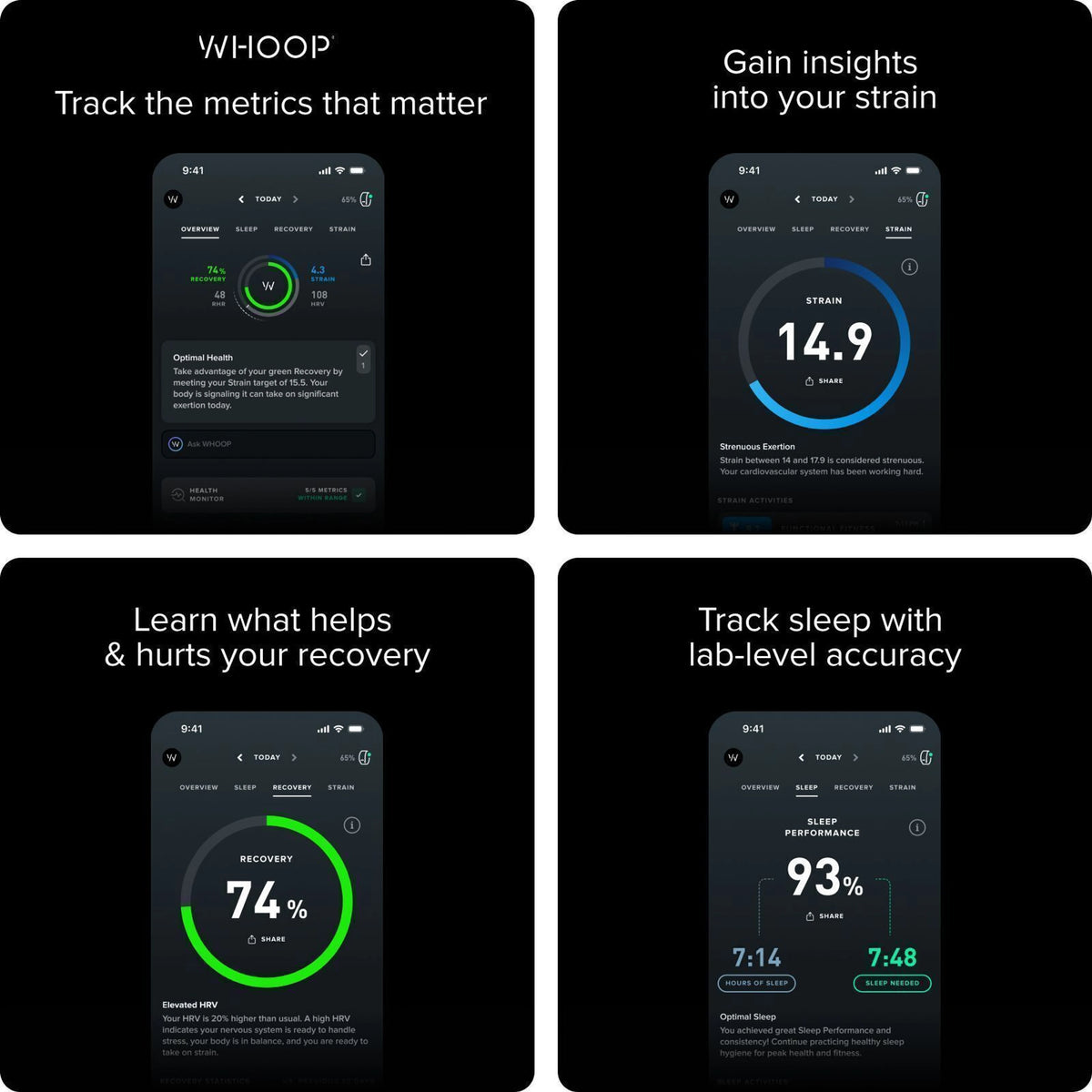 Whoop 5.0 Peak – Health and Fitness Tracker - 12-Month Membership – 24/7 Activity and Sleep Tracker with Heart Rate, HRV, Stress Monitor, Personalized Coaching, Healthspan – 14+ Days Battery Life